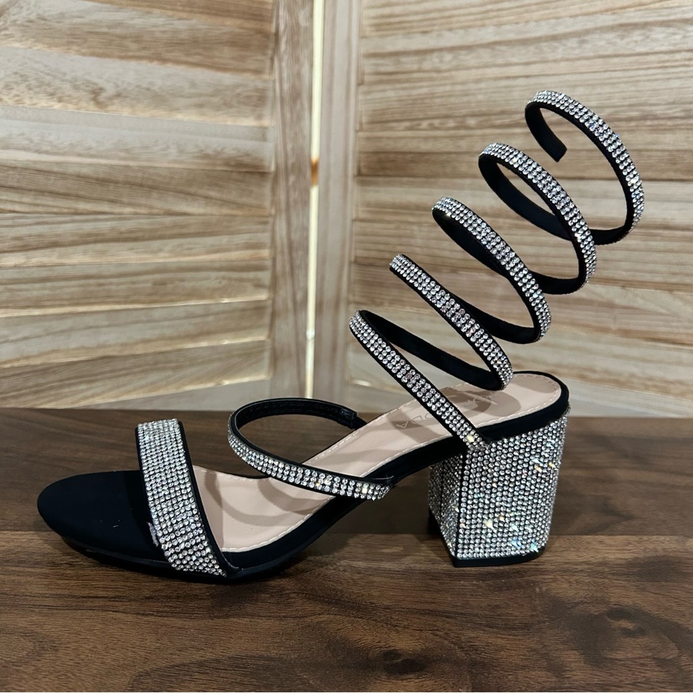 Rhinestone Wrap Block Heel (Size 8.5)